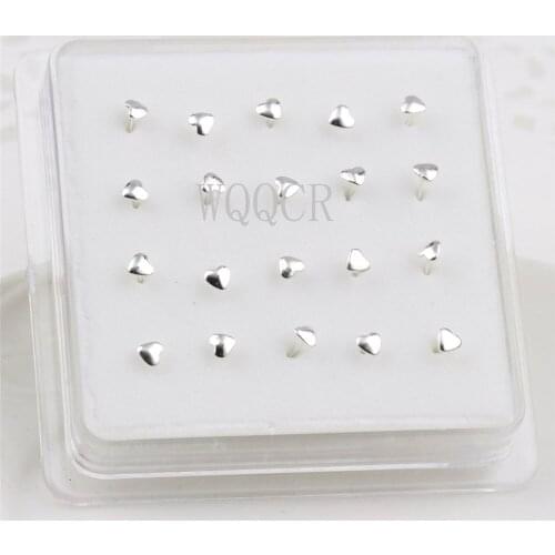 20PCS/Box Fashionable And Simple Female Stud-Shaped Heart-Shaped Nose Nails For Body Piercing Jewelry Cartilage Piercing