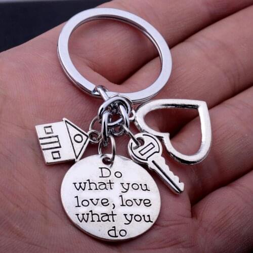 36PC Lovers Jewelry Engraved Do What You Love Love What You Do Words Keyring House Key Heart Charm Pendant Keychain Couples Gift