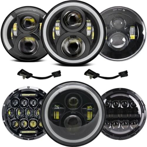 7 inch Round Motorcycle LED Headlight For Harley DRL with white Halo Angel Eyes H4 Motorcycle Headlight LED for Harley Chopper