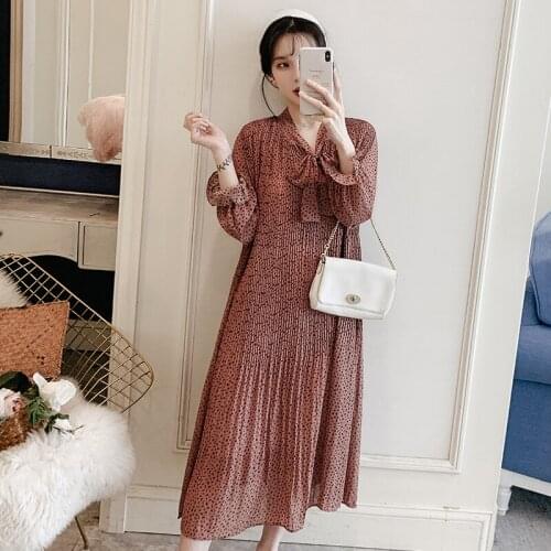903# Maternity Dress Spring Autumn Chiffon Long Sleeve Loose Stylish Floral Dress for Pregnant Women Mom Dress