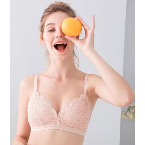 Sexy French Style Triangle Lace Gather Small Breast Bra Women Breathable Lingerie Seamless No Rim Push Up Light Thin Brassiere