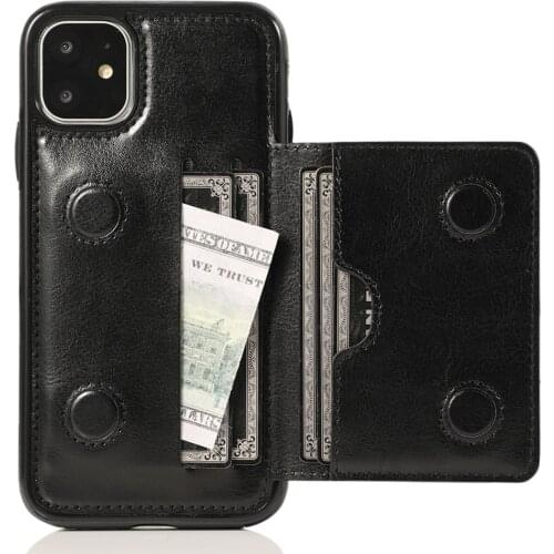Leather Wallet Case for iPhone 11 Pro Max X XS Max XR 6 6s 7 8 Plus 5 5S SE Bag with Credit Card Holder Durable Shockproof Cover