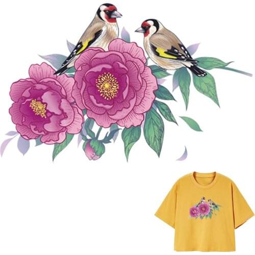 Ink Cartoon Bird Clothing Stickers Flower Patch Diy Accessory Stickers Heat Transfer Iron On Clothes Transfers For Clothing
