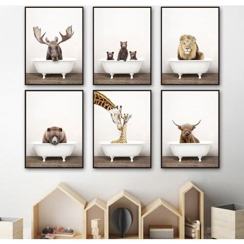 Bathroom Toilet Decor Painting Wall Art Canvas Painting Modern Cute Aniaml Poster and Print Home Decor Picture Kid Room Design