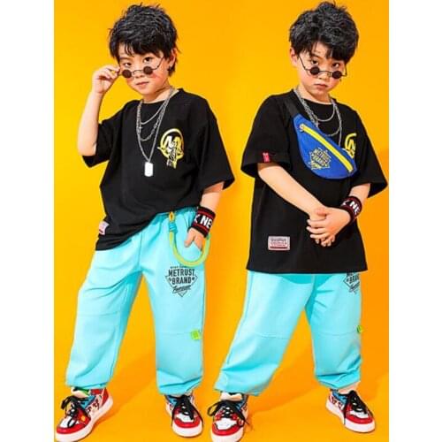 Kids Cool Hip Hop Costumes Balck Tshirt Tops Jogger Pants Girls Boys Jazz Performance Clothes Hip Hop Dance Outfits Streetwear