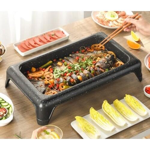 Electric barbecue grill 220V table BBQ household grilled fish stove hot pot barbecue integrated pot commercial frying bakingpan