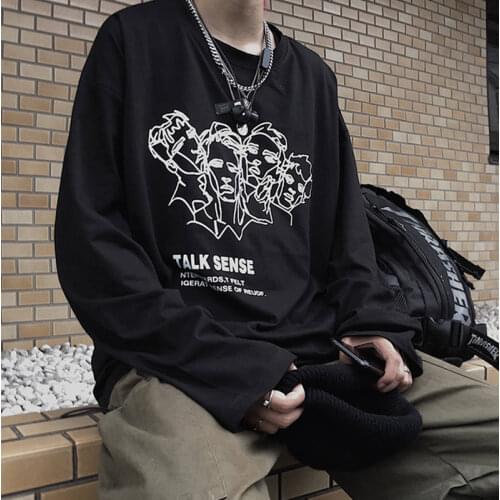 Men Hip Hop Male Female Black White Tshirt Streetwear Couple Harajuku Long Sleeve Casual Tops Tee T Shirt Cool Sweatshirt