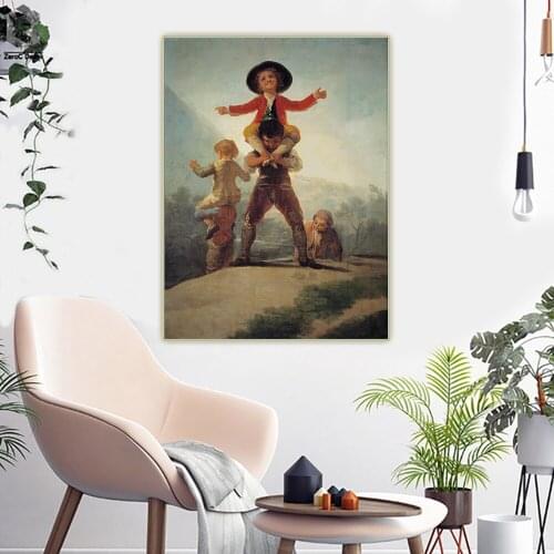 Holover Francisco Goya"The Game Of Horse And Rider"Canvas Oil Painting Western Art Decor Poster Wall Aesthetic Home Decoration