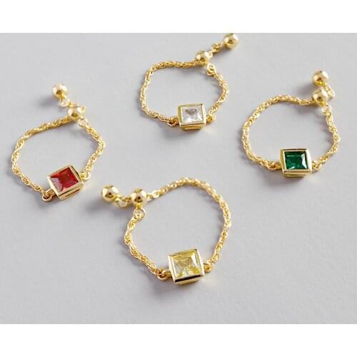 100% 925 sterling silver adjustable rings for women aneis square red/yellow/green crystal ring bague femme argent 925 jewelry