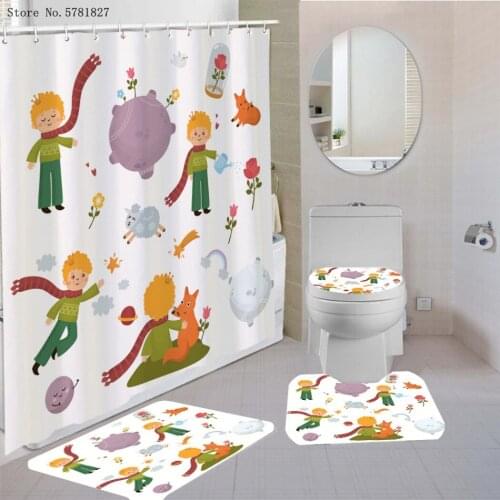 3/4 Pieces The Little Prince Shower Curtain Set Little Boy Carpet Pedestal Rug Lid Toilet Cover Bath Mat Cartoon Bathroom Set