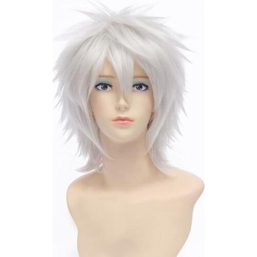 Hunter x Hunter Killua Zoldyck Short Mens Wig Cosplay Costume Shaggy Layered Heat Resistant Synthetic Hair Wigs + Free Wig Cap