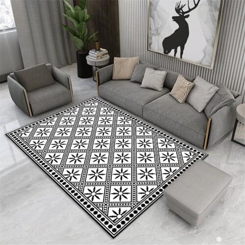 Black White Geometric Flannel Carpet For Living Room Nordic Simple Bedroom Rug Room table Mat Anti-slip Washable Sofa Rug Modern