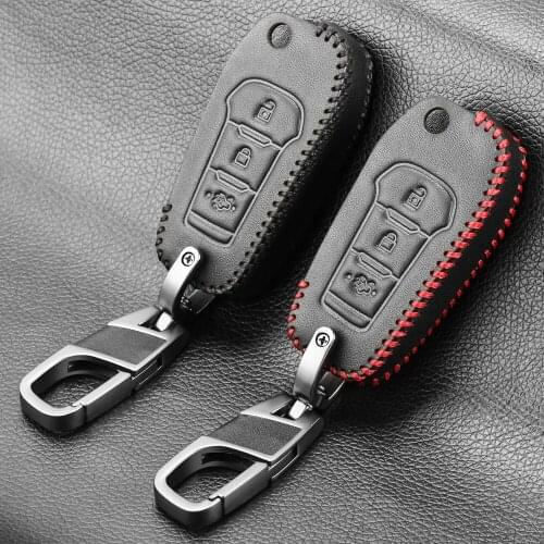Leather Case Car Key Cover Accessories For Ford Ranger Fusion Fiesta Mondeo Mk4 Escort Everest Car Keychain Key Cover Cap