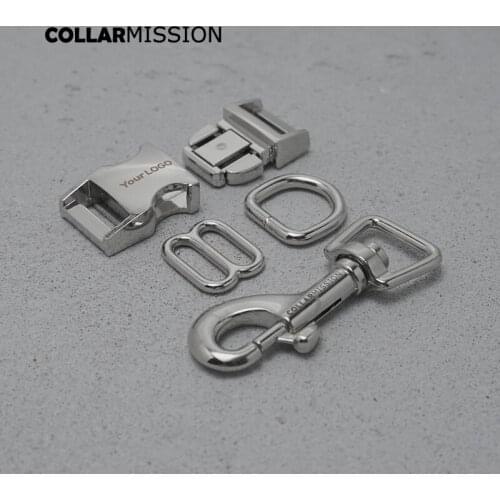 Metal buckle+adjust buckle+D ring+metal dog clasp/set)Engraved DIY dog collar silver 15mm webbing sewing parts premium quality