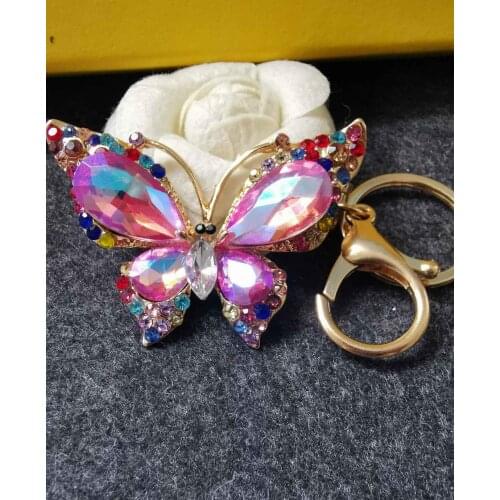 Min.15$ mix order crystal colorful beautiful butterfly Key chain key ring zinc alloy diy decoration 63mm*43mm