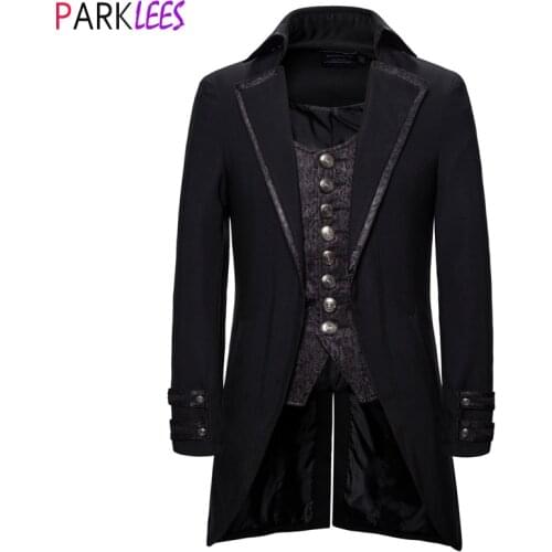 Mens Fake Two Piece Steampunk Vintage Tailcoat Jacket Halloween Costumes Victorian Coat Men Gothic Cosplay Swallow Uniform 2XL