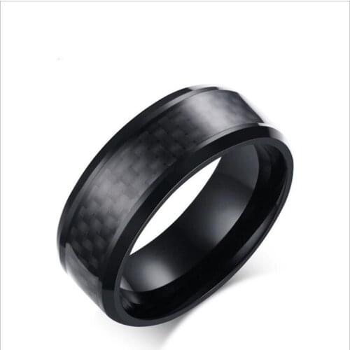Mens stainless steel ring 8MM carbon fiber fashion ring