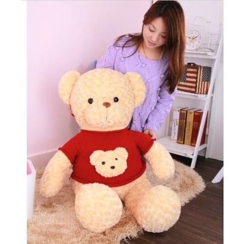 Stuffed plush toy large 80cm beige teddy bear plush toy red sweater bear head " bear doll throw pillow christmas gift b0587