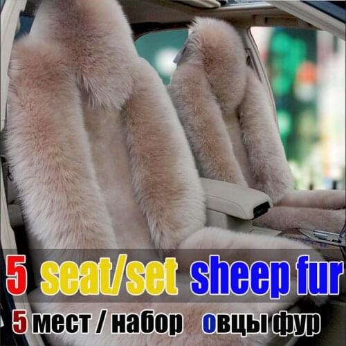 Real sheep fur car seat cover cushion 5 seats covers for 1 set keep warm and simple car seat cover cushion long wool