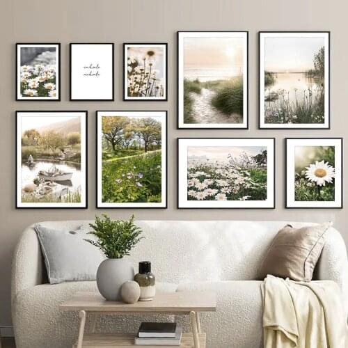 Beach Grass Creek Reed Daisy Wall Art Canvas Painting Nordic Posters And Prints Wall Pictures For Living Aesthetic Room Decor