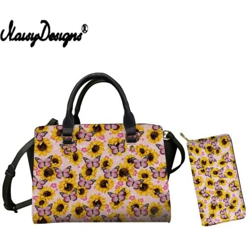 NOISYDESIGNS Fashion Lady Handbags Yellow Flower Sunflower Butterfoy Prints Large Capacity Women Totes with Purses Satchel 2021