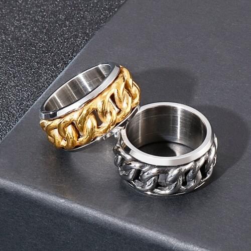 New stainless steel rotatable ring personality fashion mens titanium steel chain ring