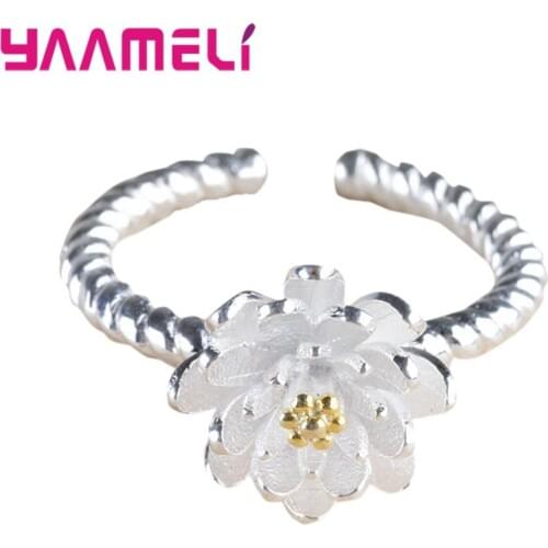 New Elegant 925 Sterling Silver Lotus Flower Ring & Earrings & Necklaces Pendant Jewelry Sets For Women Silver Jewelry Gift