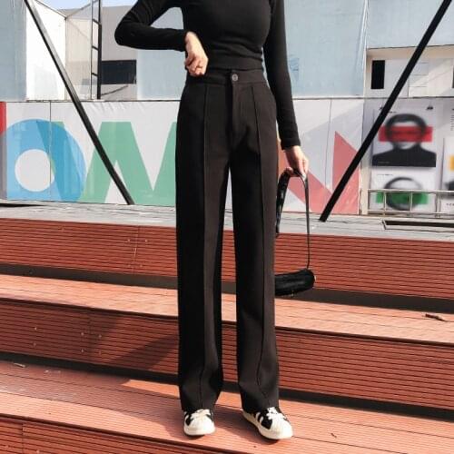 New High Waist Straight Wool Pants Versatile Loose Casual Mopping TrousersFalling Wide Leg Pants Womens Autumn and Winte
