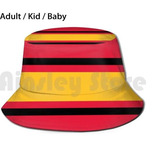 Red , Black , & Yellow Power Stripe Bucket Hat Adult kid baby Beach Sun Hats Red Basketball Black Atlanta Atl Georgia Texas