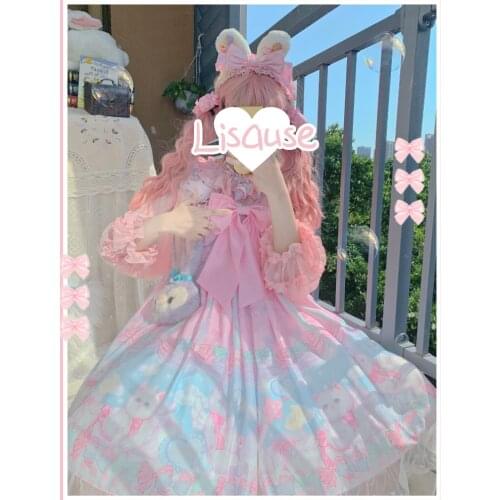 Palace sweet princess lolita strap dress vintage high waist printing victorian dress kawaii girl gothic lolita cos loli