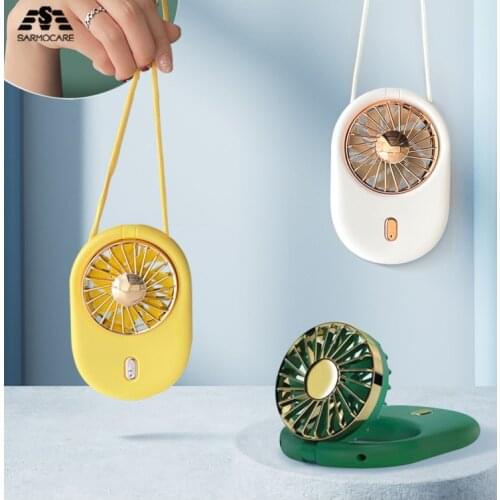 2021 Summer Neck Hanging Mini Fan Portable Creative Folding Handheld Mini lanyard USB Charge Fan Air Cooler Desk Fan