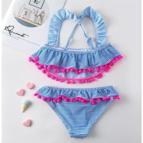 Two Pieces Swimsuit Girls Children 7-13 Years Baby Girl Bathing Suits Kids Bikini Ruffle Striped