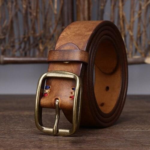 Belt MensGenuine Leather Pure First Layer Cowhide Copper Buckle High Quality Retro Wild Old Pin Buckle Tide Jeans Belt Casual