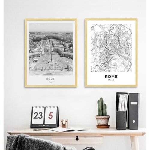 Rome Map Posters and Prints Italy Rome City Street Travel Wall Art Canvas Painting Black and White Pictures Home wall Decor