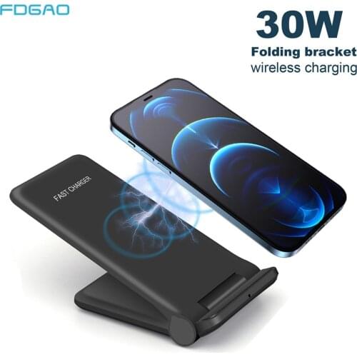 Foldable 30W Qi Wireless Charger For iPhone 12 11 Pro XS XR QC 3.0 Fast Charging Stand for Samsung S21 S20 Quick Charger Holder
