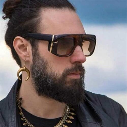 Vintage Oversized Square Sunglasses Men T Letter Designer Black Shades Plastic Thick Frame Big Glasses Gafas De Sol UV400 Male