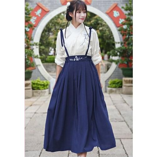 Chinese Ancient Traditional Hanfu Women Fusion Modern Hanbok Strap dress Cosplay