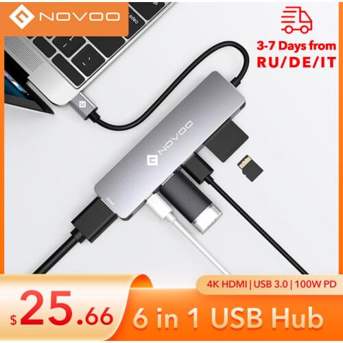 NOVOO Hub USB C 100w PD 6-port Docking Station to 4K HDMI USB 3.0 SD Card Reader TF Card Reader USB Hubs Compitable for MacBook
