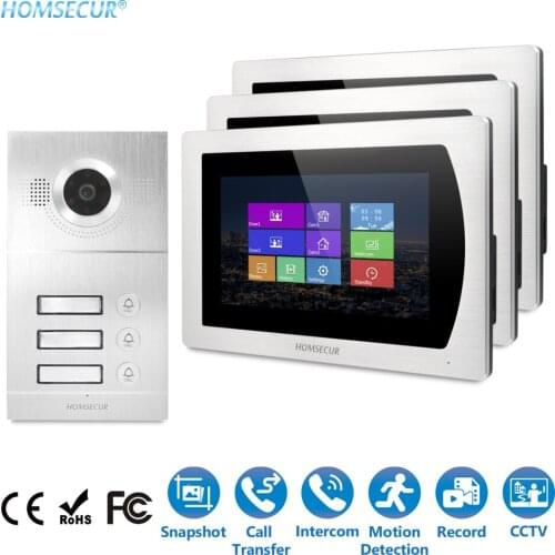 HOMSECUR 7" Video Door Entry Security Intercom Call Transfer Supported 800TVLine 110 Wide View Angle for 3-Apartments