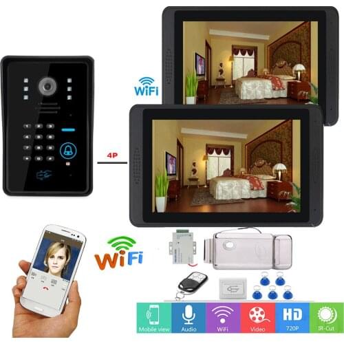 7" Lcd RFID Password wired WiFi Video Door Phone Intercom System Kit+ Electric Strike Lock+ Wireless Remote Control unlock