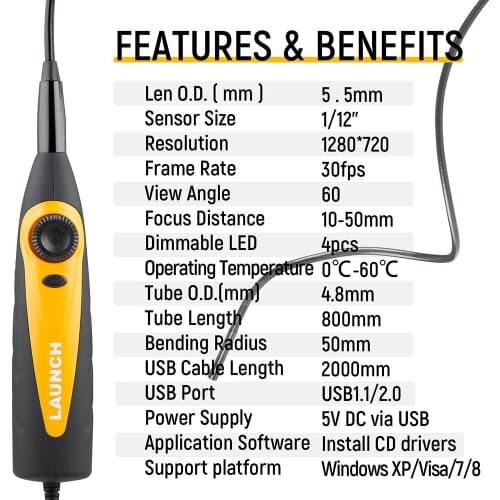 Launch VSP-600 Inspection Camera Videoscope 5.5MM VSP600 Borescope For Viewing&Capturing Video&Images of Hard-to-reach for x431
