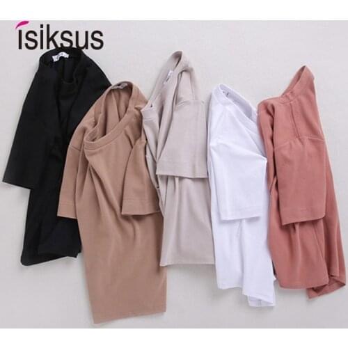 Isiksus 5pcs/lot Summer T Shirt Women Cotton T-shirts Woman Solid Short Sleeve Casual O-neck Black Top Tshirt For Women TS010