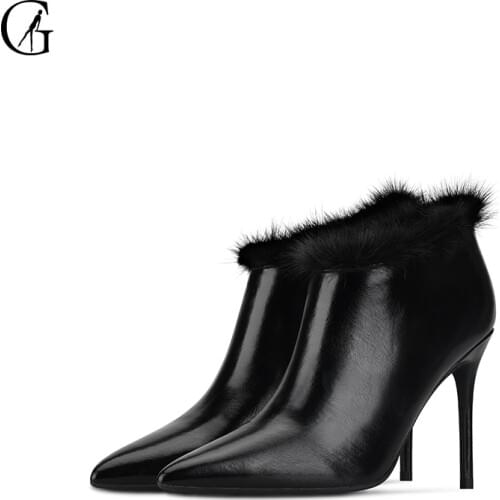 GOXEOU Womens ANKLE Boots PU Matte Black Red Pointed Toe Thin Heels Sexy Fashion Party Office Ladies Shoes Size 32-46