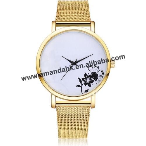 No Logo Women Fashion Flower Watch Casual Alloy Mesh Band Watches Women Dress Wrist Watch Hot Sale Gold Lady Watches