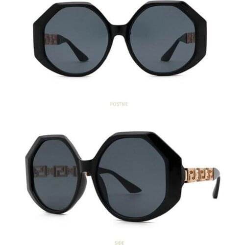 Woman big face sunglasses Black octagonal glasses Large frame metal sun visor Outdoor leisure uv400 color changing mirror