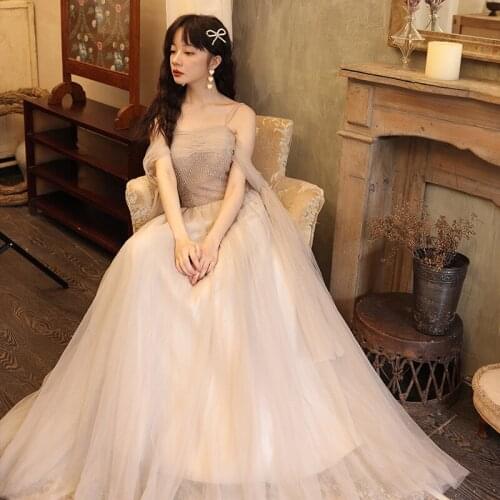 2021 Women Fairy Tulle A-line Prom Dresses Formal Party Qipao Elegant Spaghetti Strap Backless Evening Gowns Vestidos