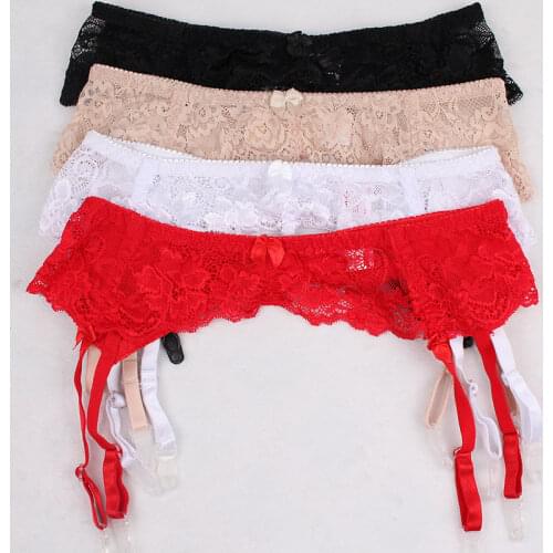 Plus Size Women Lace Lingerie Waist Garter Belt Suspenders Transparent Lingerie Adjustable Double Breasted for Stockings