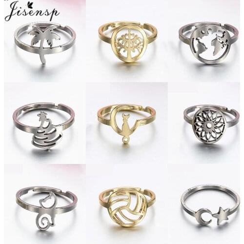 Unique Design Geometric Finger Rings Stainless Steel Adjustable Open Ring for Women Cat Star Moon Ring Jewelry 2021 New Arrival
