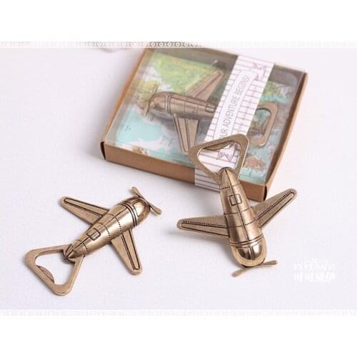 12PCS Let The Adventure Begin Gold Airplane Bottle Opener Bridal Shower Wedding Favors