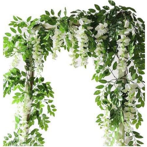 2M Wisteria Artificial Flowers Vine Garland Wedding Arch Decoration Fake Plants Foliage Rattan Trailing Faux Flowers Home Decor